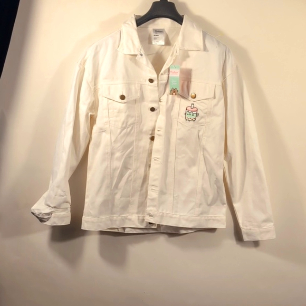 Pusheen Corp Cream Denim Jacket with Embroidered Detail Size medium NWTG - Picture 2 of 12